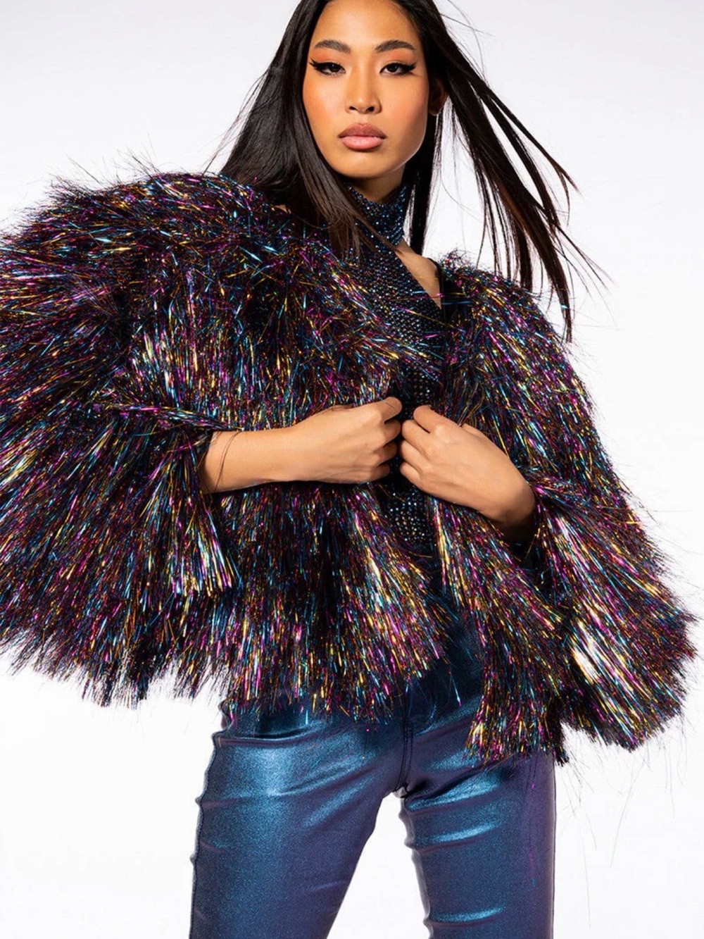 Azalea Wang I’m So Fancy Multicolor Metallic Fringe Tinsel Jacket- Altar’d State